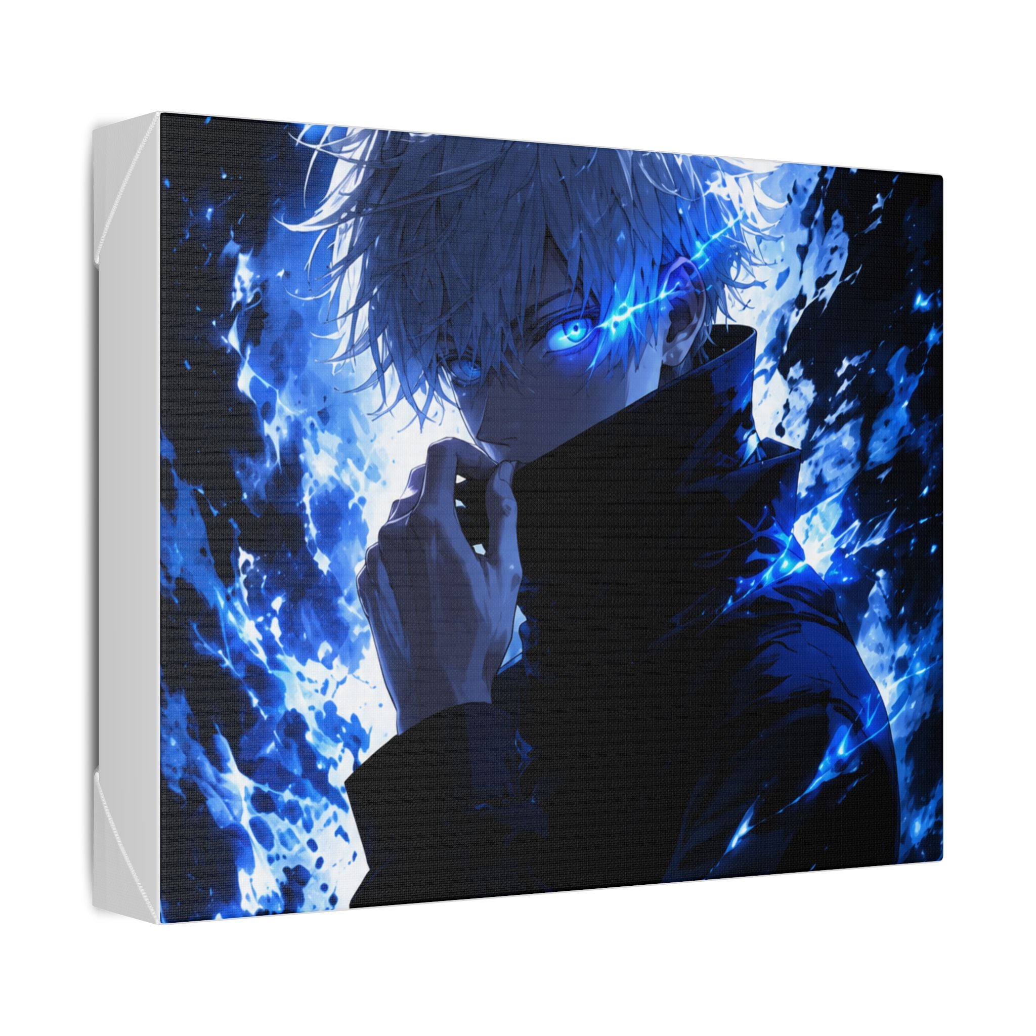Blue Flame Anime Canvas Print — Intense Character Wall Art