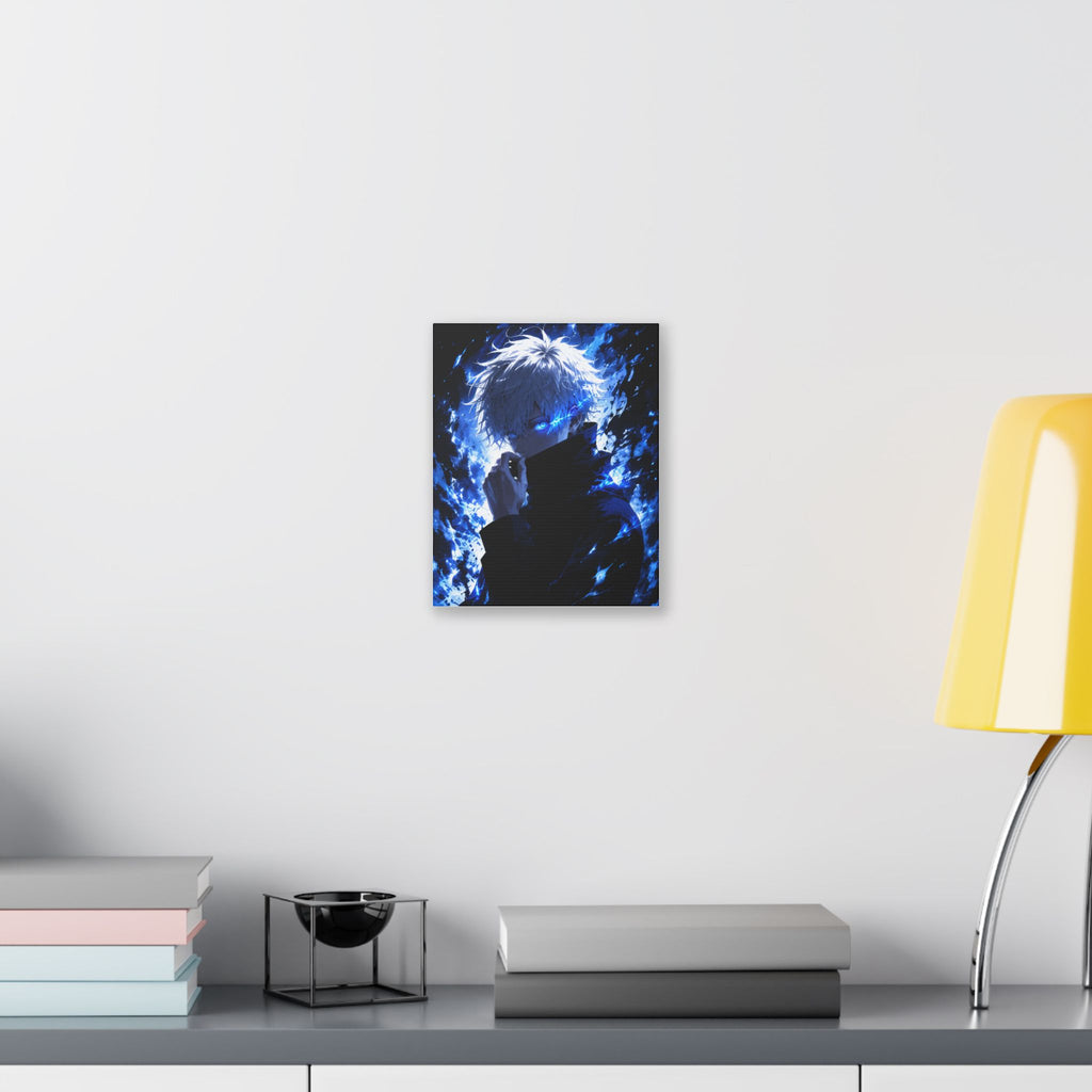 Blue Flame Anime Canvas Print — Intense Character Wall Art