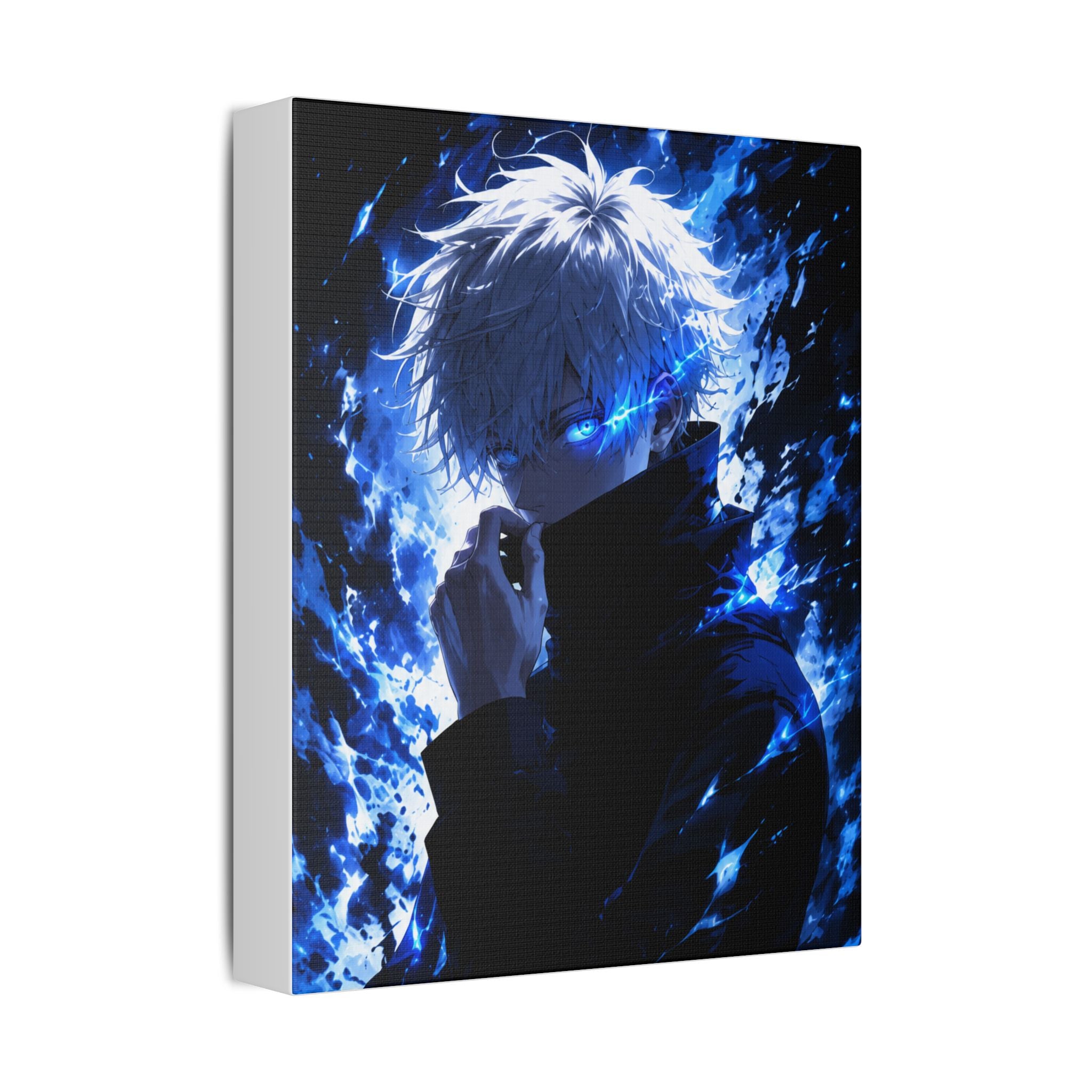 Blue Flame Anime Canvas Print — Intense Character Wall Art
