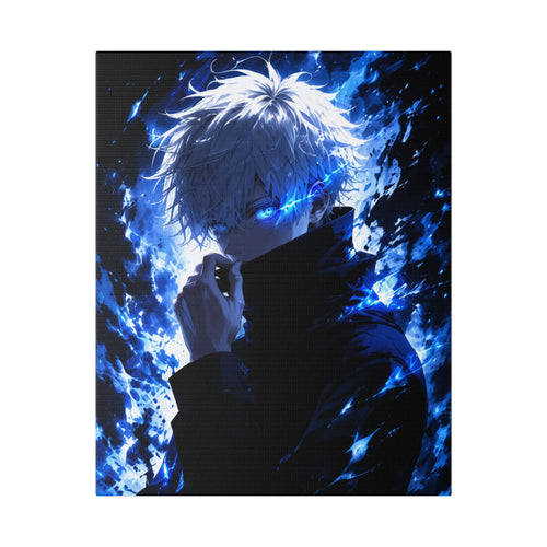 Blue Flame Anime Canvas Print — Intense Character Wall Art