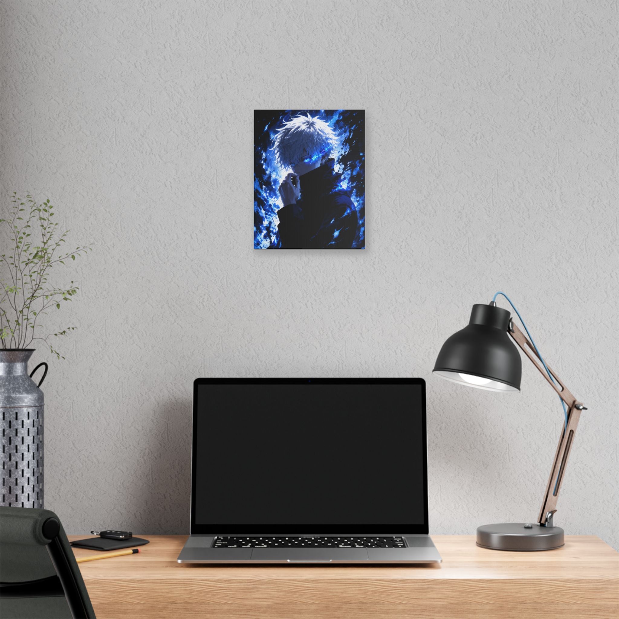 Blue Flame Anime Canvas Print — Intense Character Wall Art
