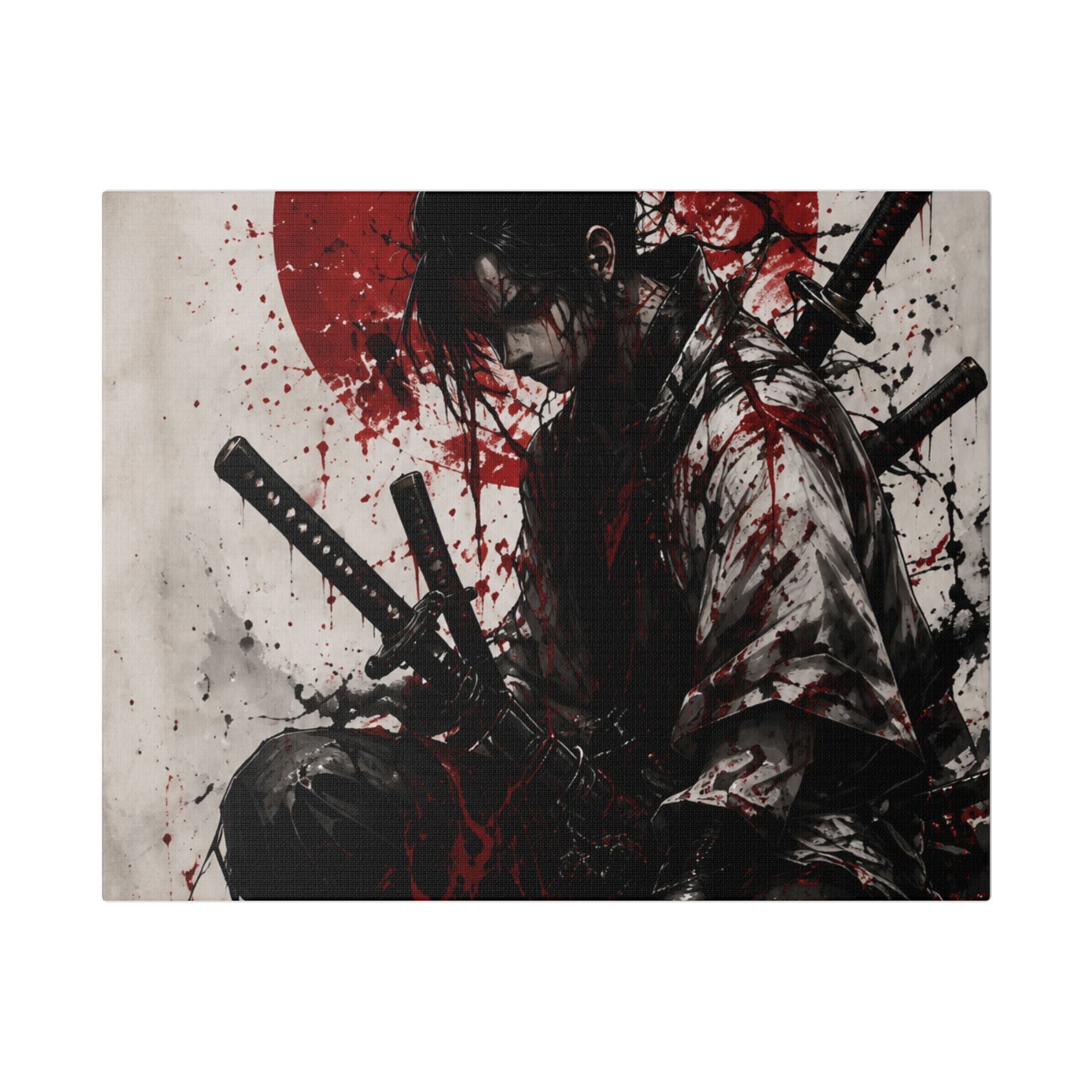 Samurai Blood Moon Canvas Print – Dark Warrior Wall Art